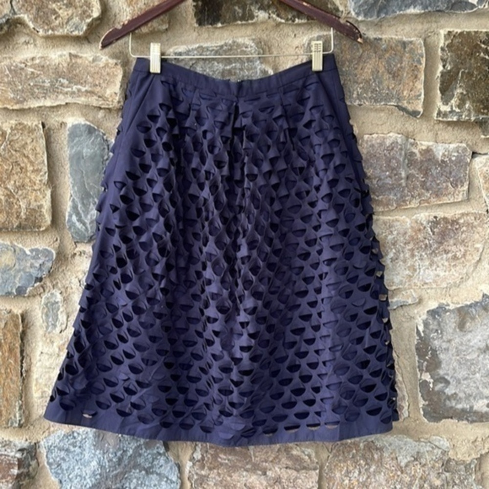 NWT J. Crew Navy Laser Cut Circle Midi Skirt size 2